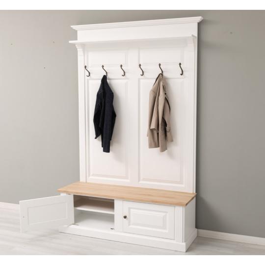 klasicky biely predsienova stena country drevo prirodny vidiecky masivny dreveny vesak drziak na oblecenie do predsiene vintage miestom na topanky rustikalny vintage mediteransky.jpg